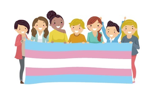 Group of diverse people holding a flag to show support for transgender people. If you have a loved one that is transgender and are looking for ways to support, understand and validate your loved ones journey in a helpful and healing way, this Transgender Ally support group offered by an LGBTQ+ affirming therapist in Los Angeles is the perfect place for you.